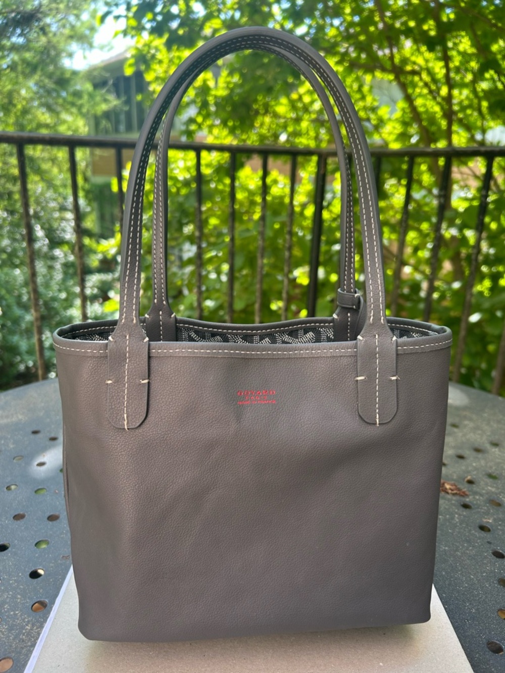 Goyard Anjou Mini Reversible Tote in Gray and White Goyardine and Gray Leather - Picture 6 of 16